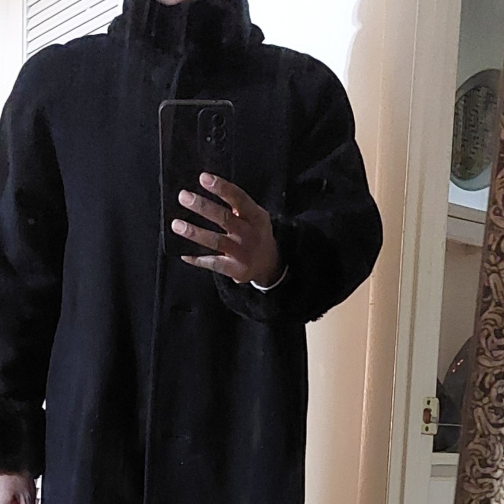 Albert Nipon Black Long Coat with Faux Fur Trim Size 6 - Picture 12 of 12